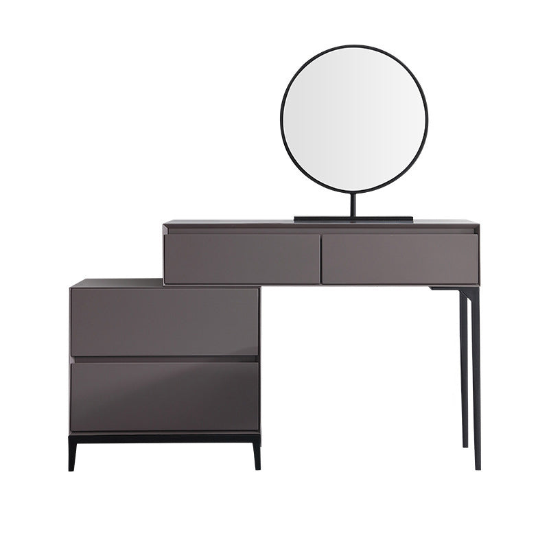 Modern Gray Vanity Mirrored Wood Makeup Dressing Table Stool Set
