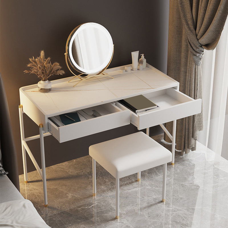 2 Drawers Makeup Table Desk Contemporary White Solid Wood Vanity