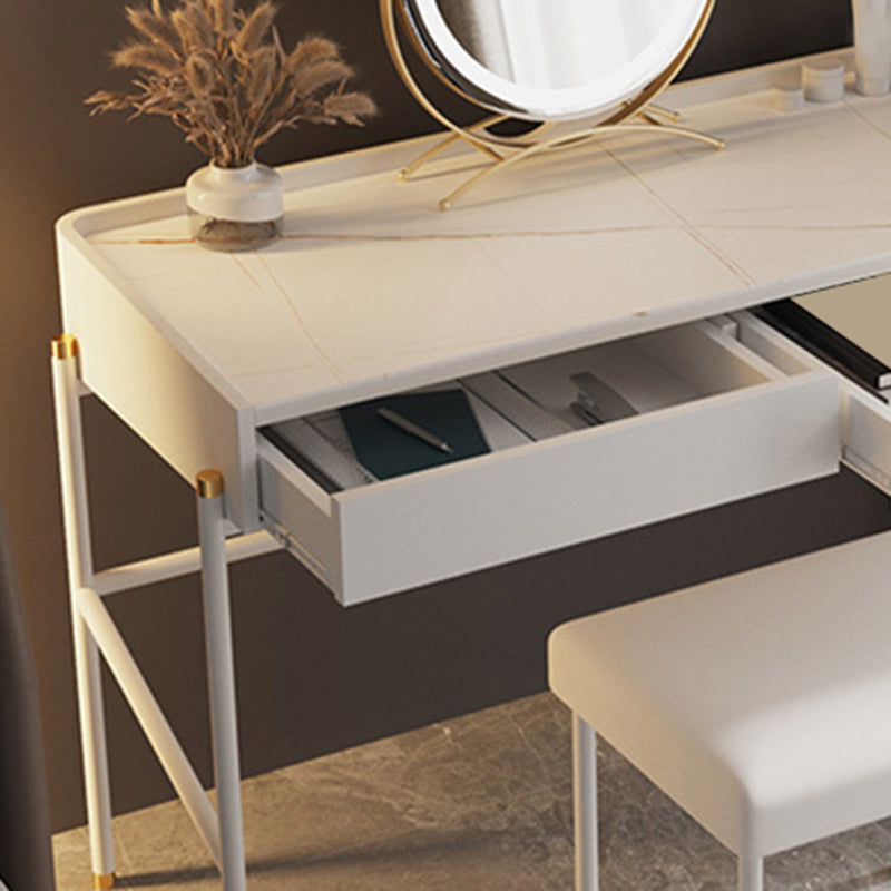 2 Drawers Makeup Table Desk Contemporary White Solid Wood Vanity
