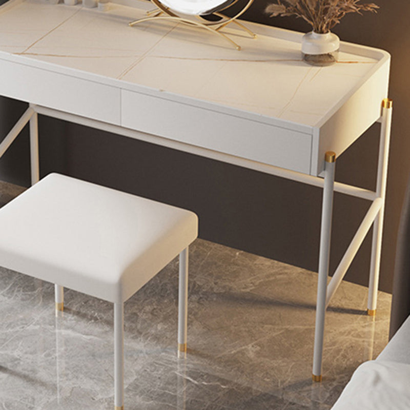 2 Drawers Makeup Table Desk Contemporary White Solid Wood Vanity