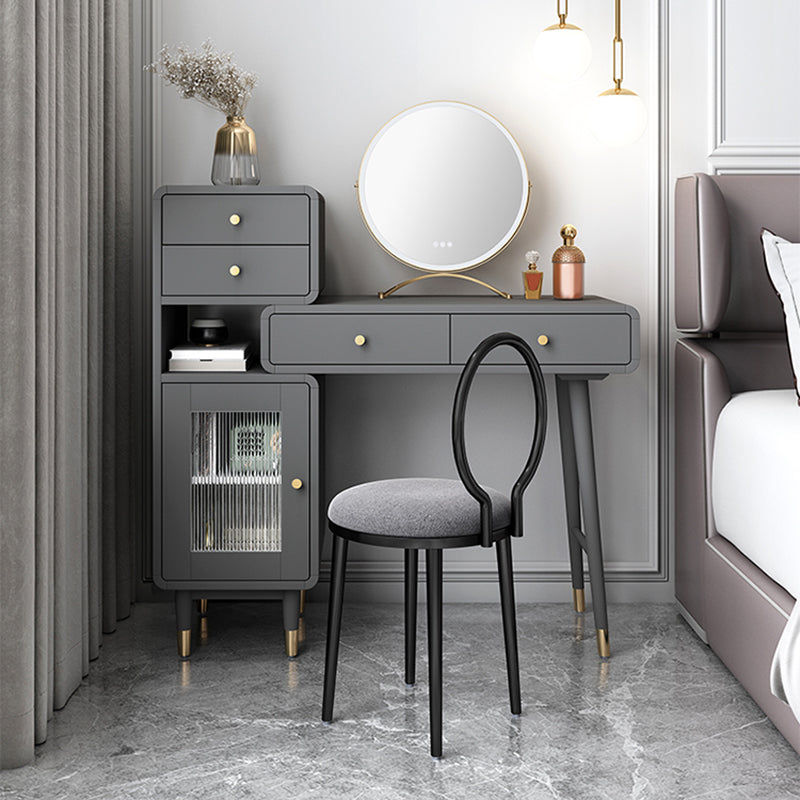 5-Drawer 1-Door Vanity Makeup Dressing Table Set with Stool - 31.5" W
