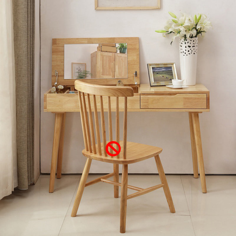 Scandinavian Wood Dressing Table Mirrored Makeup Vanity Stool Set