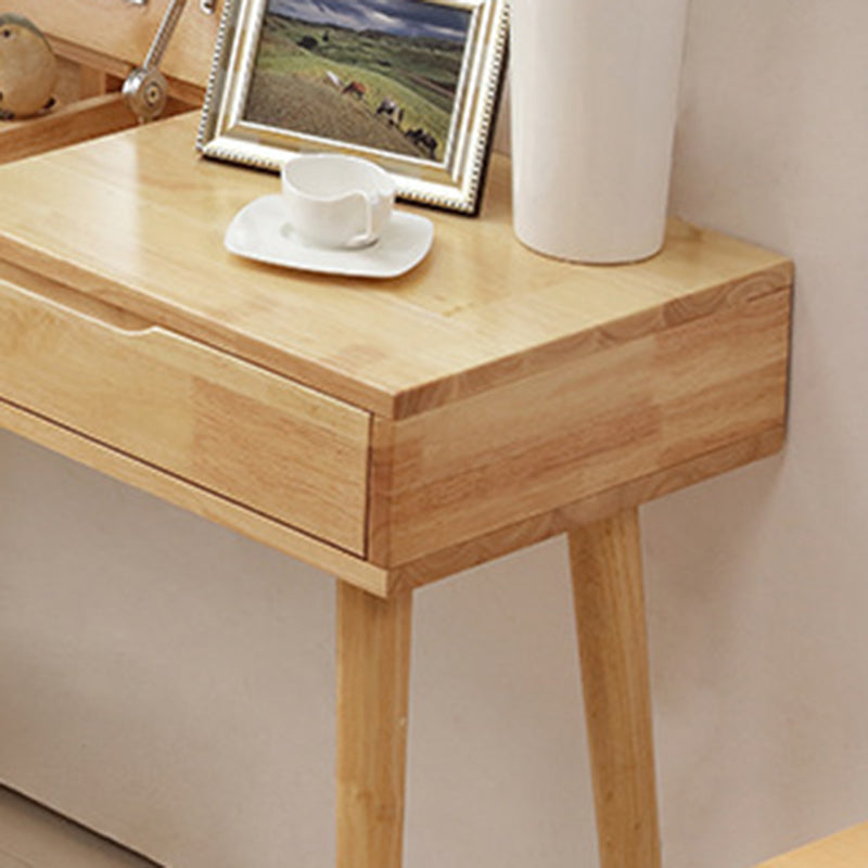 Scandinavian Wood Dressing Table Mirrored Makeup Vanity Stool Set