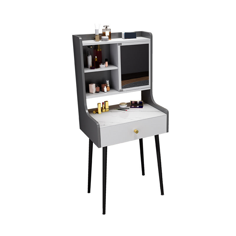 Two Piece Modern Mirrored Vanity Set Black/Grey Engineered Wood Dresser