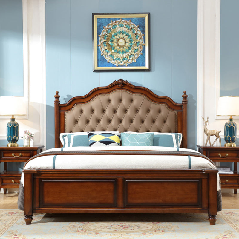 Tufted Upholstered Standard Bed Solid Wood King Bed in Brown of 72.8" H