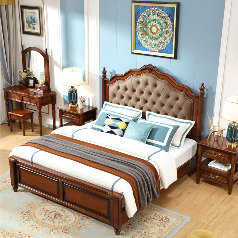 Tufted Upholstered Standard Bed Solid Wood King Bed in Brown of 72.8" H