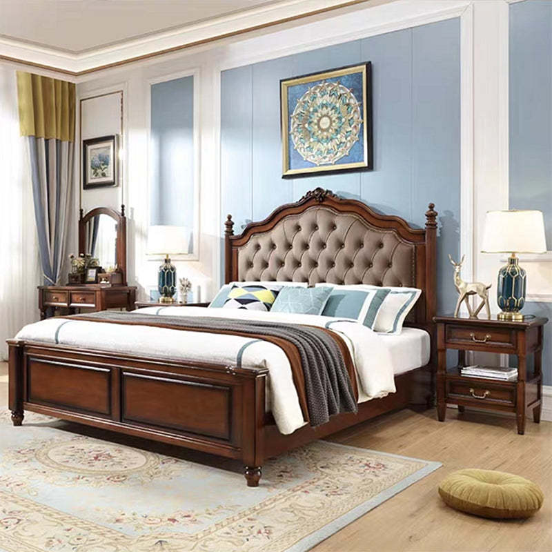 Tufted Upholstered Standard Bed Solid Wood King Bed in Brown of 72.8" H