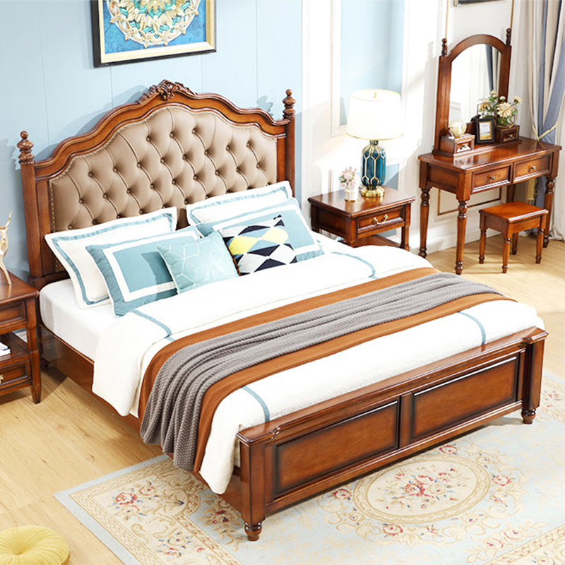 Tufted Upholstered Standard Bed Solid Wood King Bed in Brown of 72.8" H