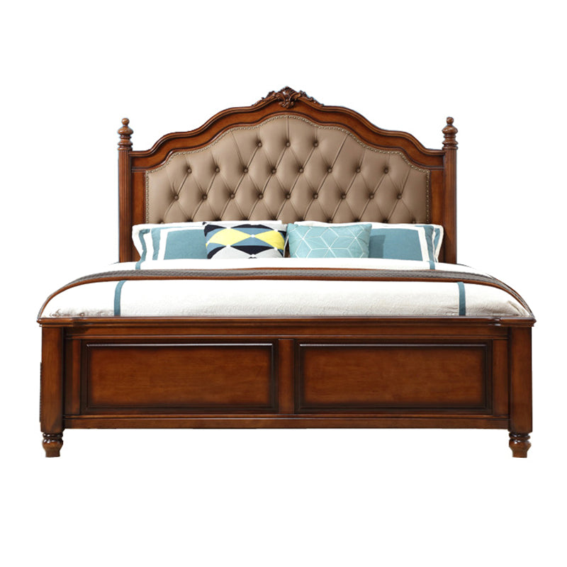 Tufted Upholstered Standard Bed Solid Wood King Bed in Brown of 72.8" H