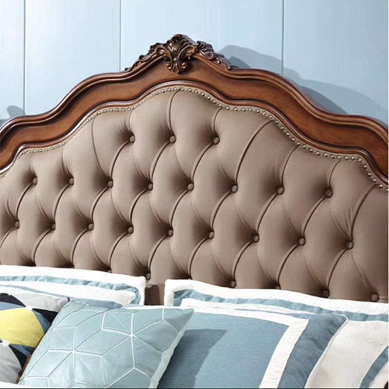 Tufted Upholstered Standard Bed Solid Wood King Bed in Brown of 72.8" H