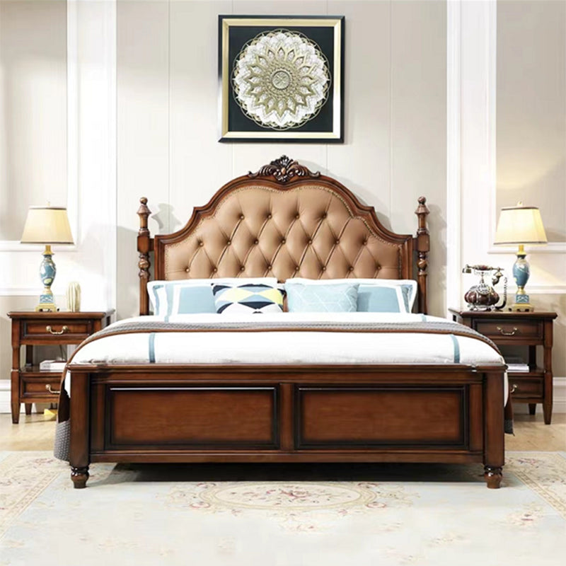 Tufted Upholstered Standard Bed Solid Wood King Bed in Brown of 72.8" H