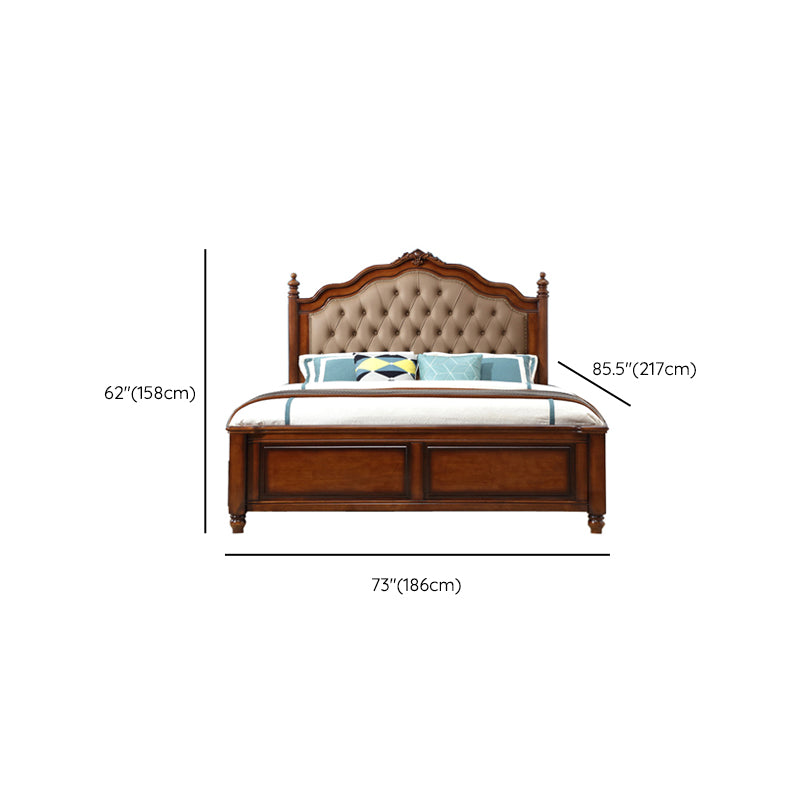 Tufted Upholstered Standard Bed Solid Wood King Bed in Brown of 72.8" H