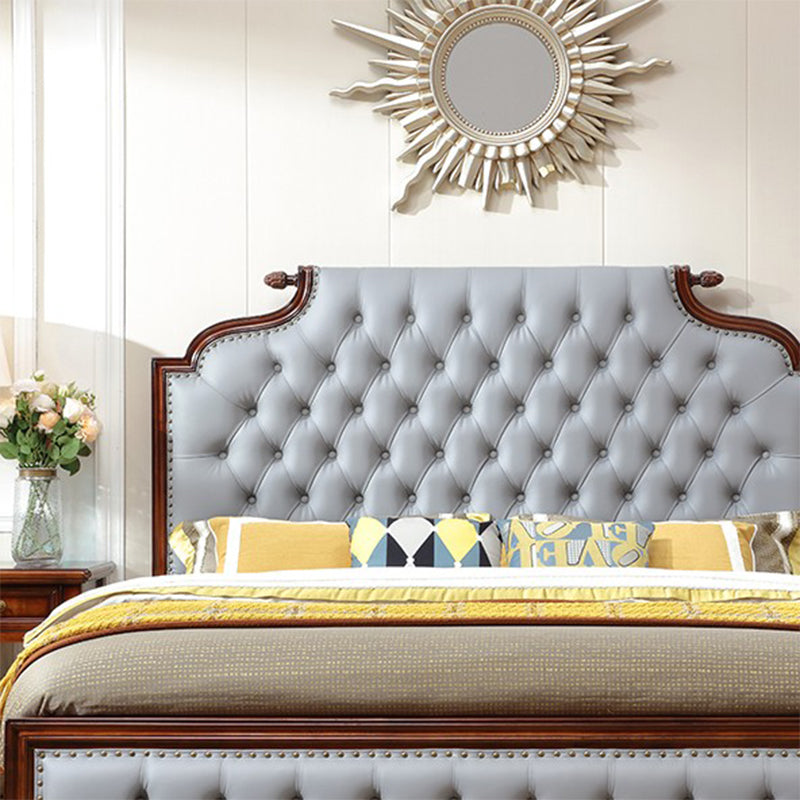 Traditional Brown Panel Bed 57.08" High Oak Bed with Upholstered Headboard