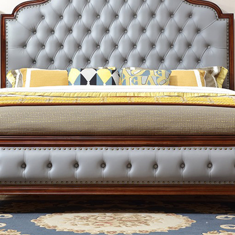 Traditional Brown Panel Bed 57.08" High Oak Bed with Upholstered Headboard