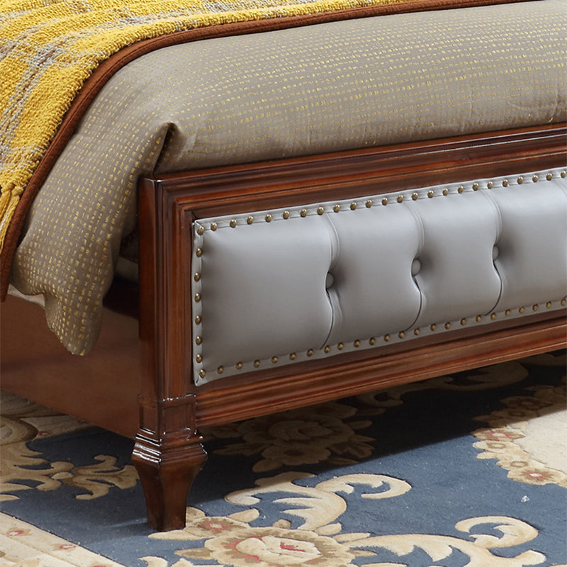 Traditional Brown Panel Bed 57.08" High Oak Bed with Upholstered Headboard