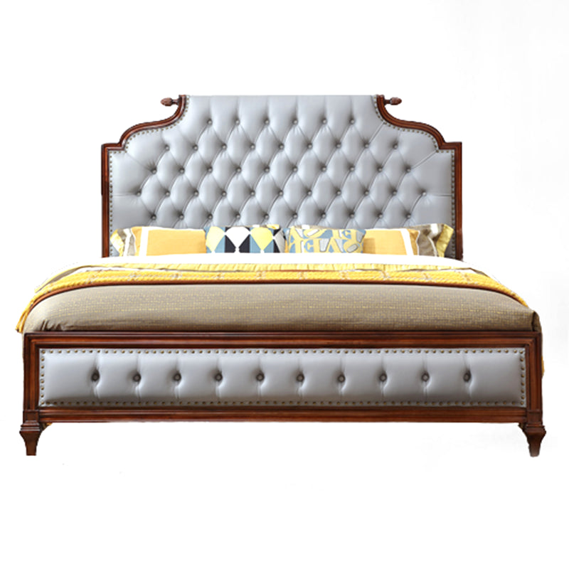 Traditional Brown Panel Bed 57.08" High Oak Bed with Upholstered Headboard