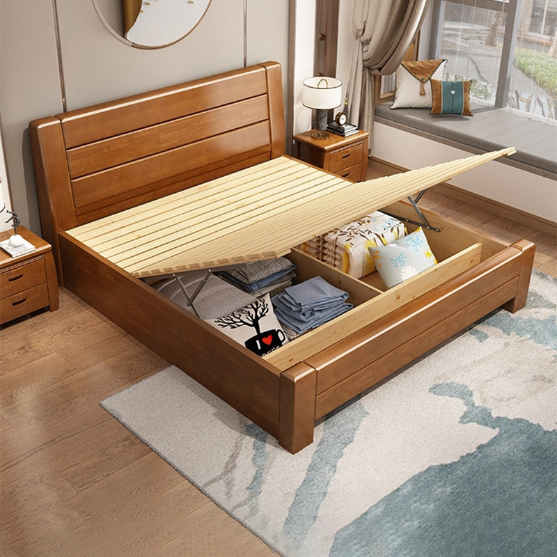 84.65-inch Wide Traditional Bed Frame Pine Wood Bed with Headboard