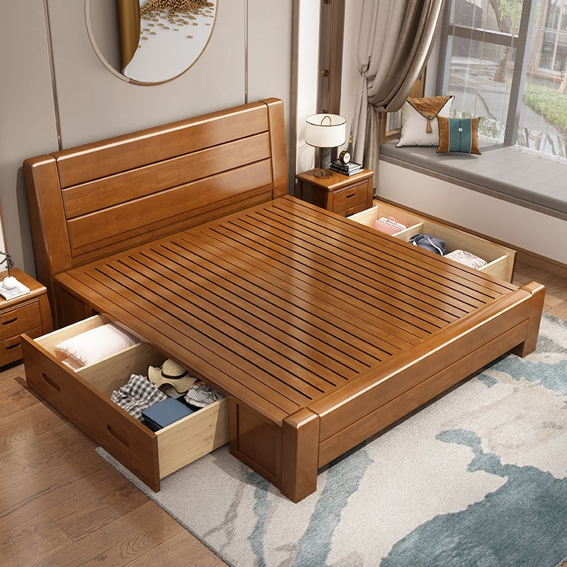 84.65-inch Wide Traditional Bed Frame Pine Wood Bed with Headboard