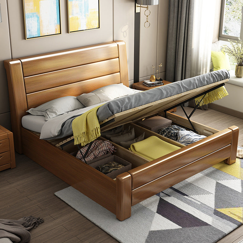 84.65-inch Wide Traditional Bed Frame Pine Wood Bed with Headboard