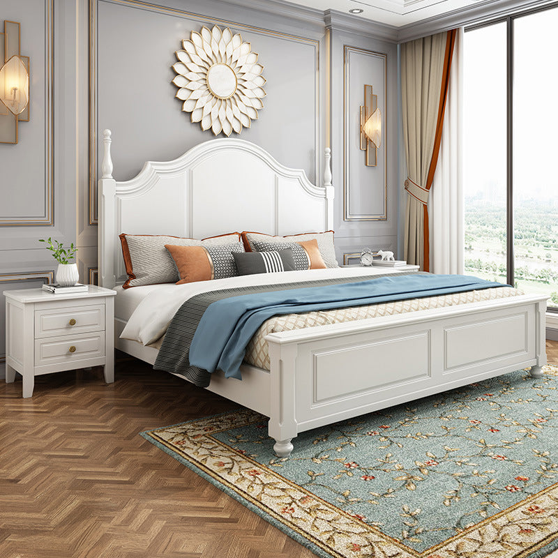 Victorian Style Solid Wood Bed 55.1" H Camelback Headboard Bed Frame with Mattress