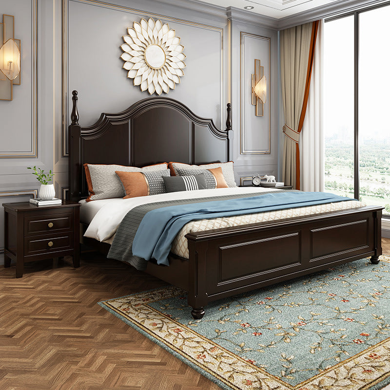 Victorian Style Solid Wood Bed 55.1" H Camelback Headboard Bed Frame with Mattress