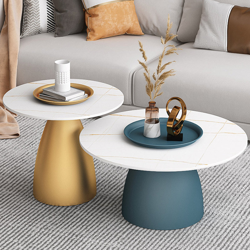 Mid-Century Modern Metal Pedestal Round Tray Top Single Coffee Table