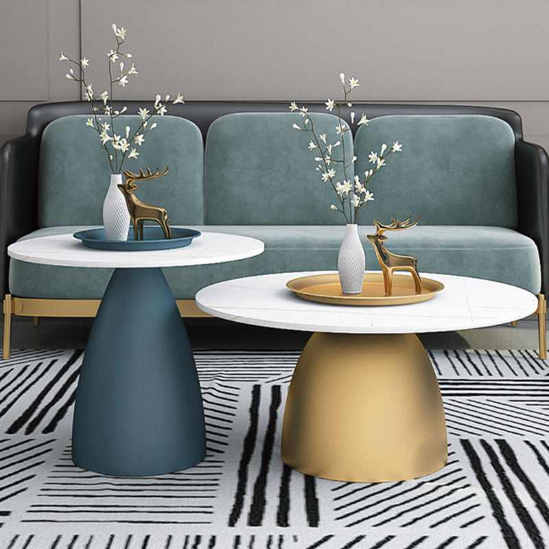 Mid-Century Modern Metal Pedestal Round Tray Top Single Coffee Table