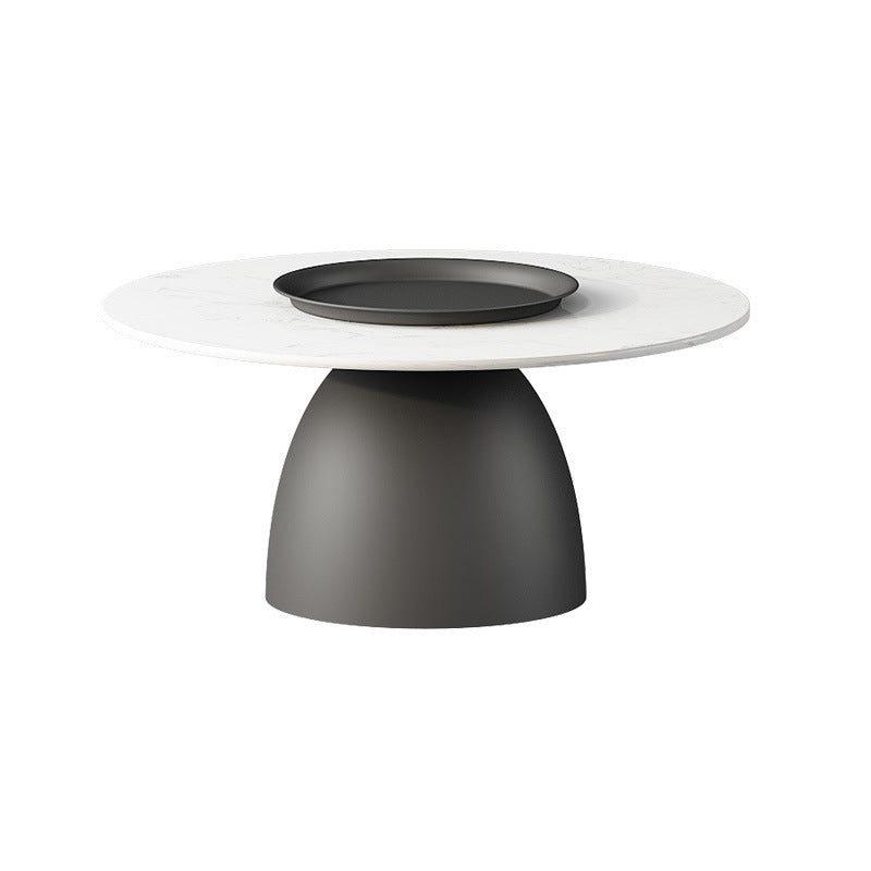 Mid-Century Modern Metal Pedestal Round Tray Top Single Coffee Table