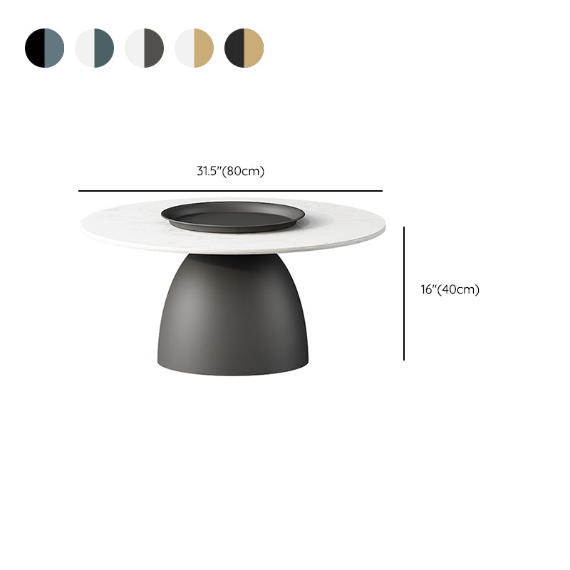 Mid-Century Modern Metal Pedestal Round Tray Top Single Coffee Table