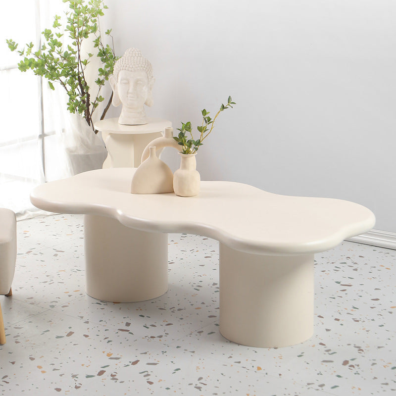 Scandinavian Free Form Coffee Table with Wooden Base in White