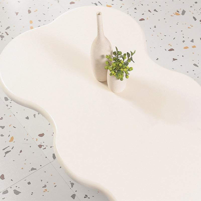 Scandinavian Free Form Coffee Table with Wooden Base in White