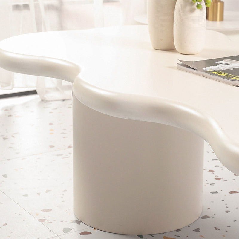 Scandinavian Free Form Coffee Table with Wooden Base in White