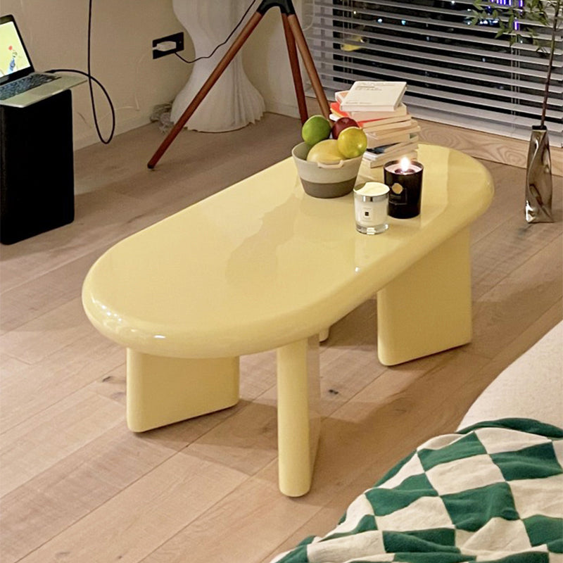 Contemporary Oval Wooden Coffee Table with 4 Legs and Wooden Top