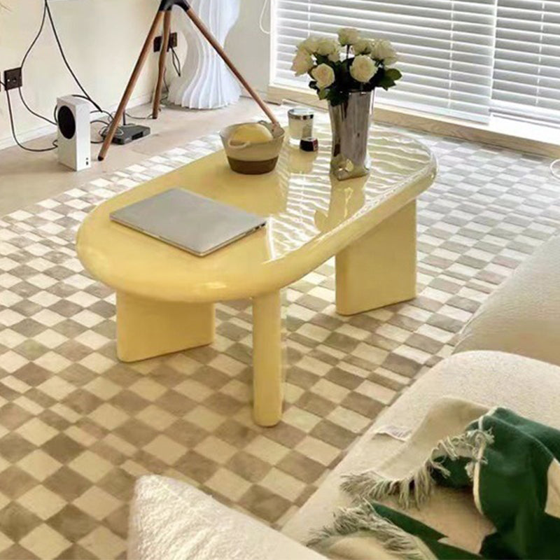 Contemporary Oval Wooden Coffee Table with 4 Legs and Wooden Top