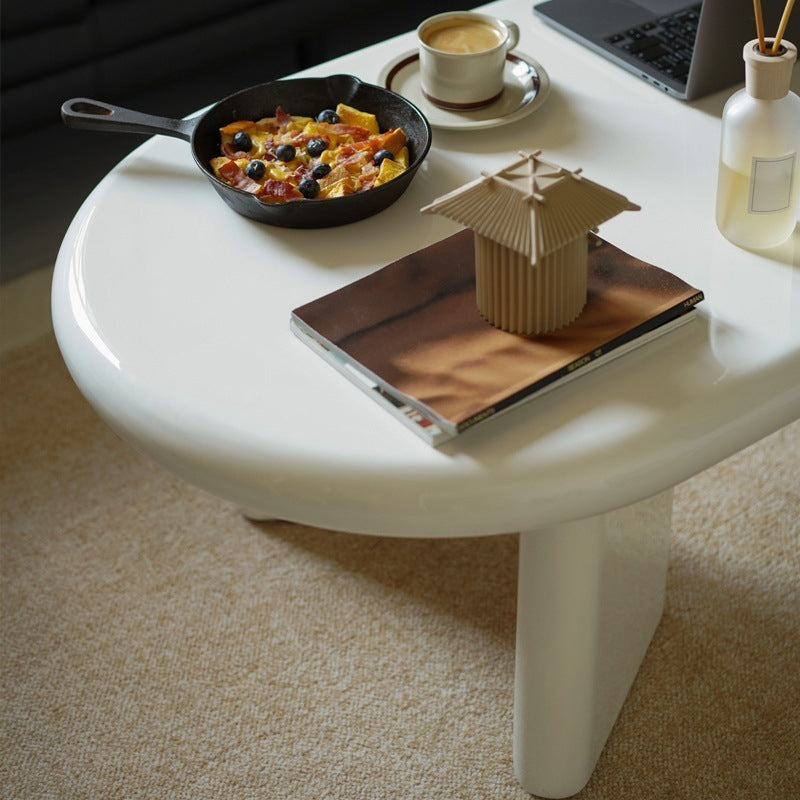 Contemporary Oval Wooden Coffee Table with 4 Legs and Wooden Top