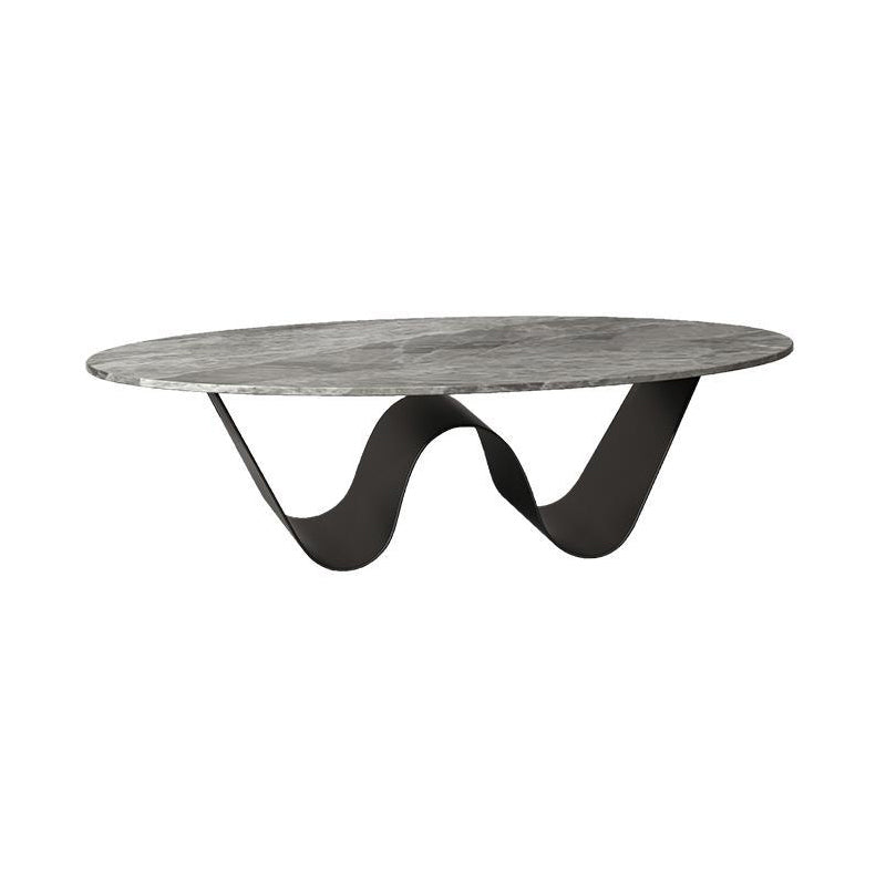 Glam Style Stone Top Coffee Table with Steel Base in Oval Cocktail Table
