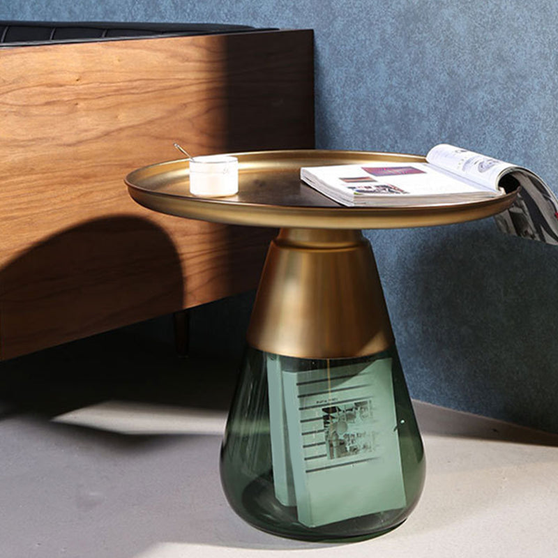 Mid-Century Modern Coffee Table Metal Tray Top Round Single Coffee Table