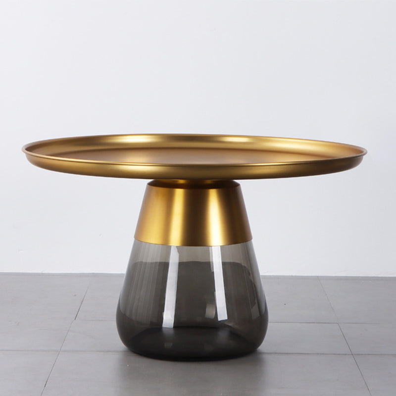 Mid-Century Modern Coffee Table Metal Tray Top Round Single Coffee Table