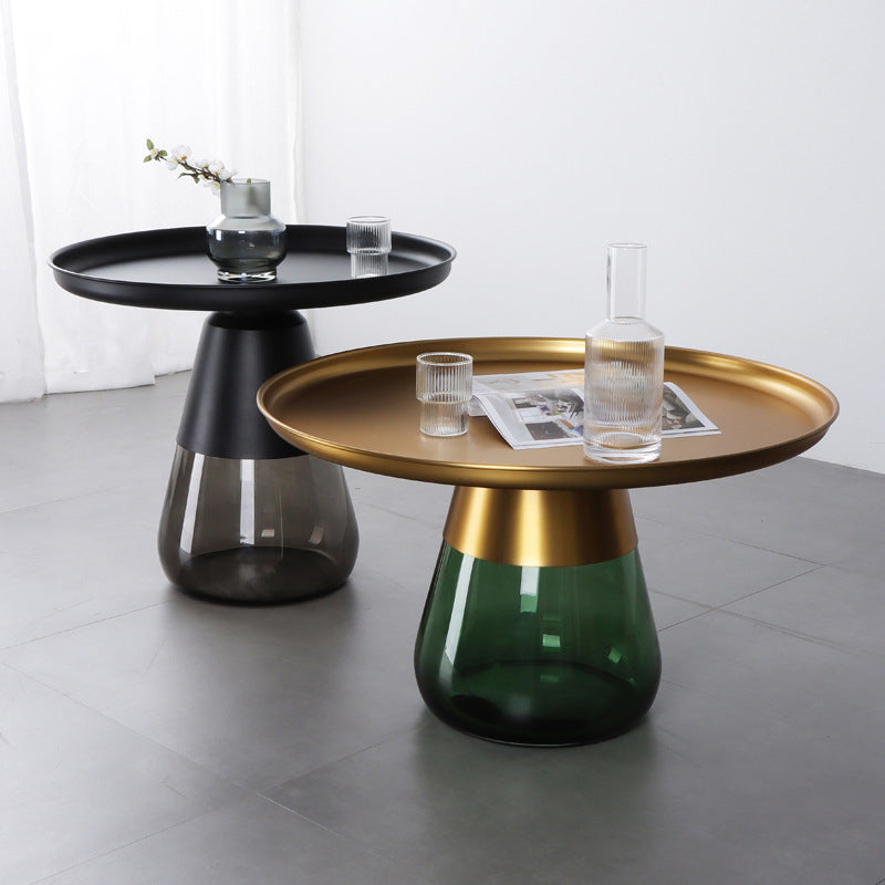 Mid-Century Modern Coffee Table Metal Tray Top Round Single Coffee Table
