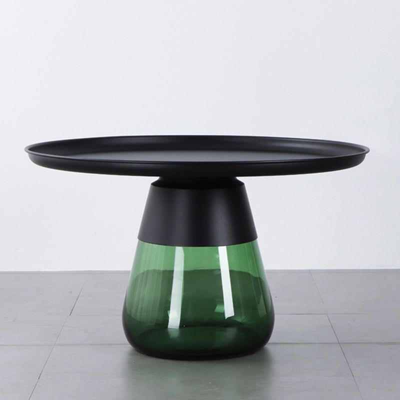 Mid-Century Modern Coffee Table Metal Tray Top Round Single Coffee Table