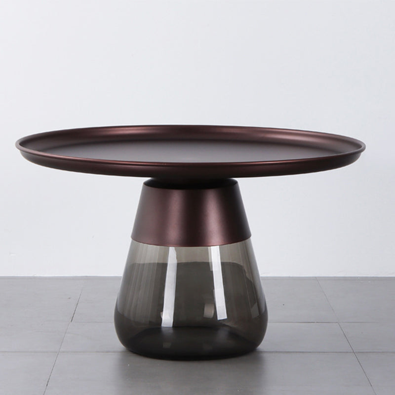 Mid-Century Modern Coffee Table Metal Tray Top Round Single Coffee Table