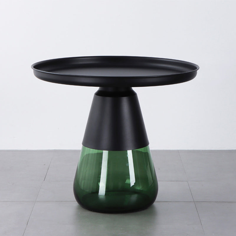 Mid-Century Modern Coffee Table Metal Tray Top Round Single Coffee Table