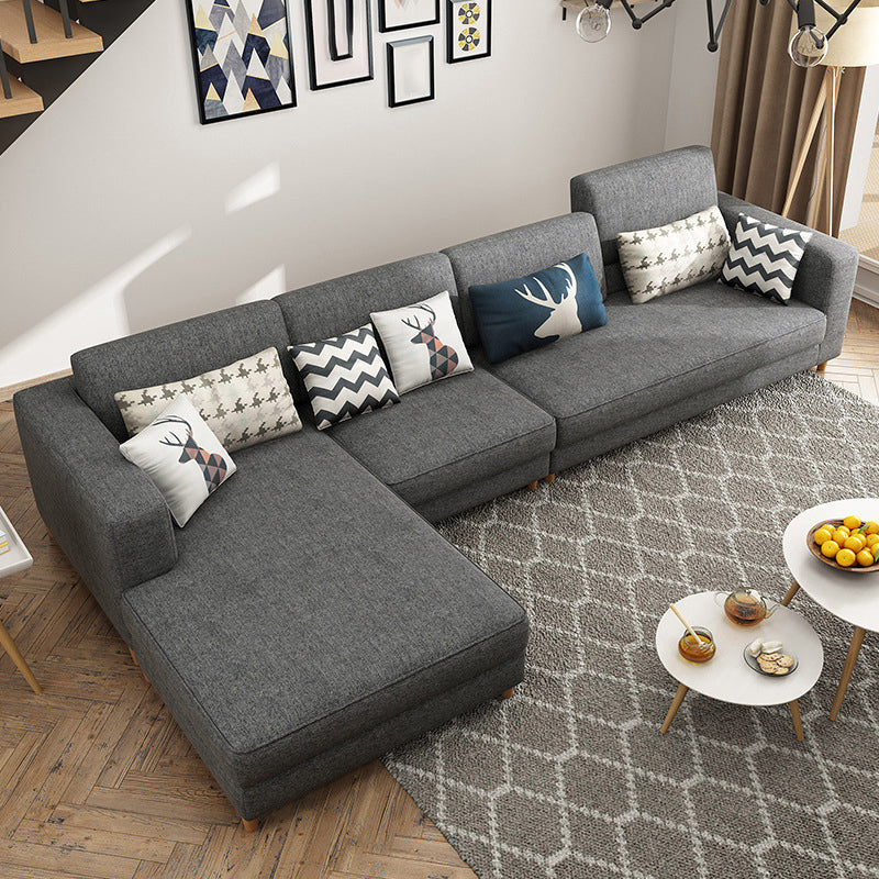 Contemporary 37.8 " H Grey Cotton Blend Square Arm Sofa & Chaise