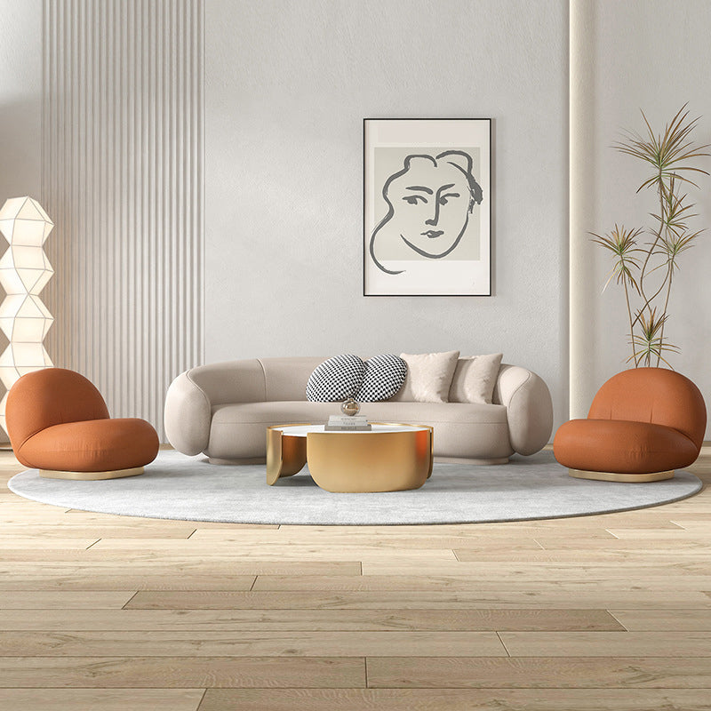 Contemporary Faux Leather Tight Back Curved Sofa Sloped Arm Sofa