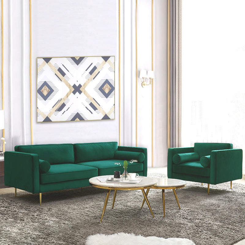 Tuxedo Arm Sofa Modern Style Green Velvet Sofa with Metal Legs