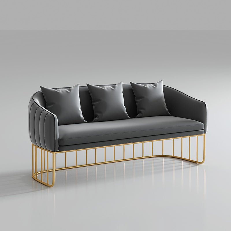 Blue/Gray Velvet Sofa Modernism Tuxedo Arm Sofa with Pillows