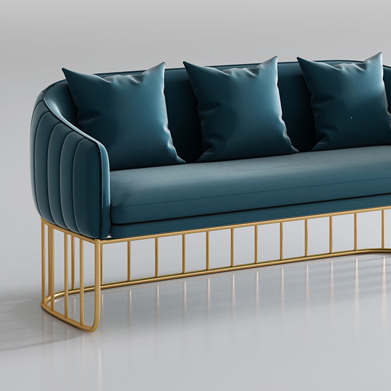 Blue/Gray Velvet Sofa Modernism Tuxedo Arm Sofa with Pillows