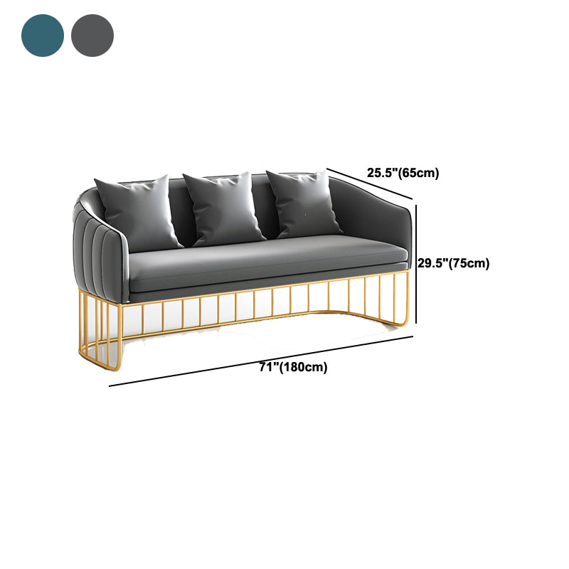 Blue/Gray Velvet Sofa Modernism Tuxedo Arm Sofa with Pillows
