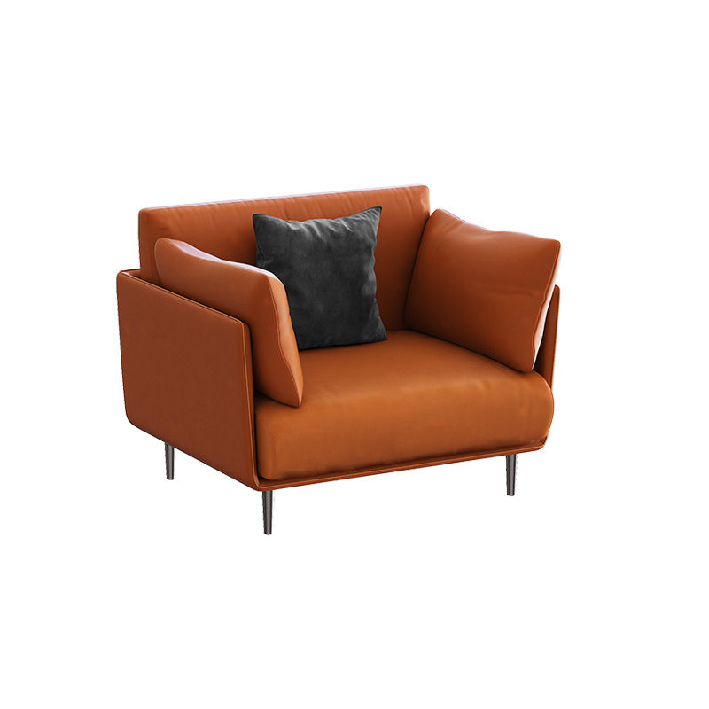 Faux Leather Orange Sofa Pillow Top Arm Sofa with Metal Legs