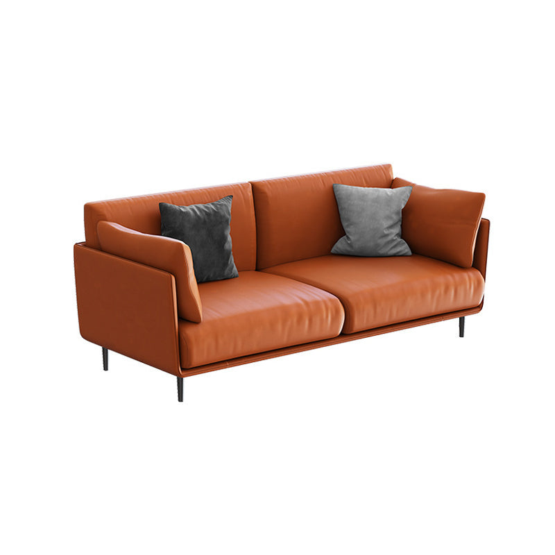 Faux Leather Orange Sofa Pillow Top Arm Sofa with Metal Legs